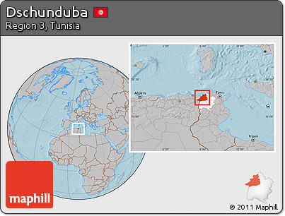 Gray Location Map of Dschunduba, highlighted parent region, hill shading
