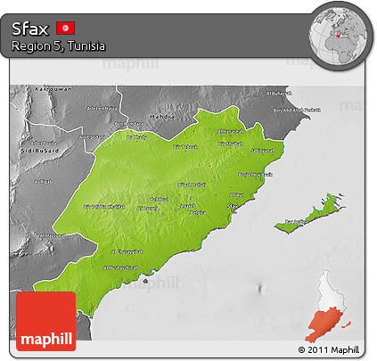 Physical 3D Map of Sfax, desaturated