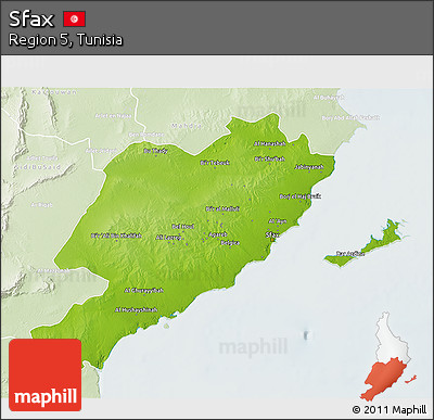 Physical 3D Map of Sfax, lighten