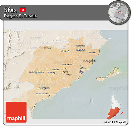 Satellite 3D Map of Sfax, lighten