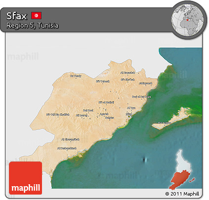 Satellite 3D Map of Sfax, single color outside