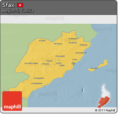 Savanna Style 3D Map of Sfax, single color outside