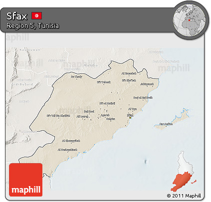 Shaded Relief 3D Map of Sfax, lighten