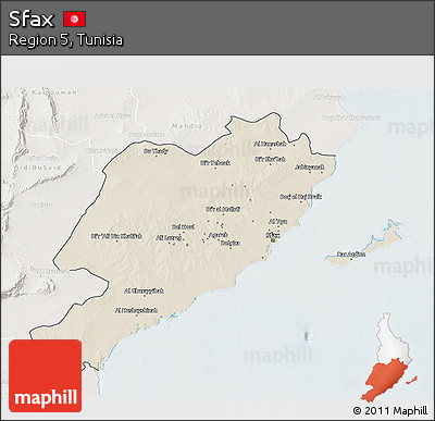 Shaded Relief 3D Map of Sfax, lighten