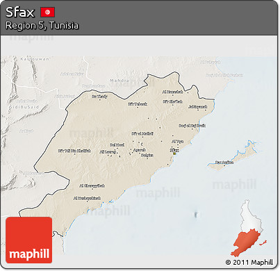 Shaded Relief 3D Map of Sfax, lighten