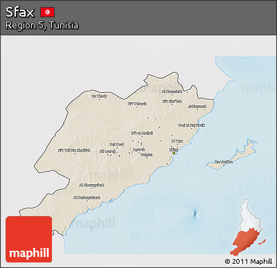 Shaded Relief 3D Map of Sfax, single color outside