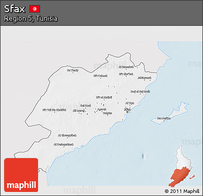 Silver Style 3D Map of Sfax, single color outside