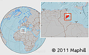 Gray Location Map of Sfax, highlighted parent region, within the entire country, hill shading