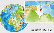 Physical Location Map of Sfax, highlighted country, highlighted parent region, within the entire country