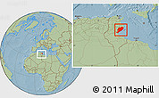 Savanna Style Location Map of Sfax, within the entire country, hill shading