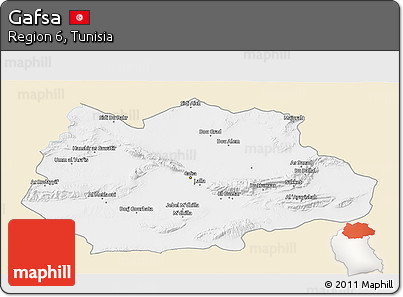 Classic Style 3D Map of Gafsa, single color outside