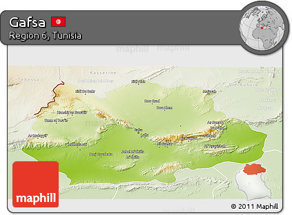 Physical 3D Map of Gafsa, lighten