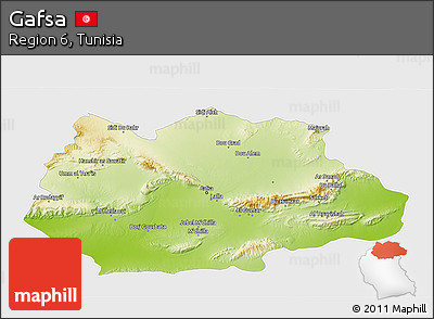 Physical 3D Map of Gafsa, single color outside
