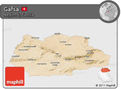 Satellite 3D Map of Gafsa, single color outside