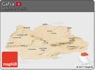 Satellite 3D Map of Gafsa, single color outside