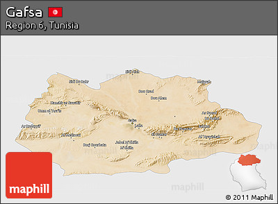 Satellite 3D Map of Gafsa, single color outside