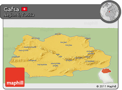 Savanna Style 3D Map of Gafsa, single color outside