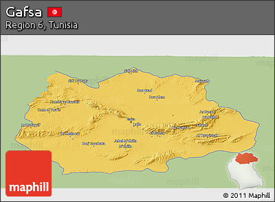 Savanna Style 3D Map of Gafsa, single color outside