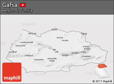 Silver Style 3D Map of Gafsa, single color outside