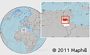 Gray Location Map of Gafsa, highlighted parent region, hill shading