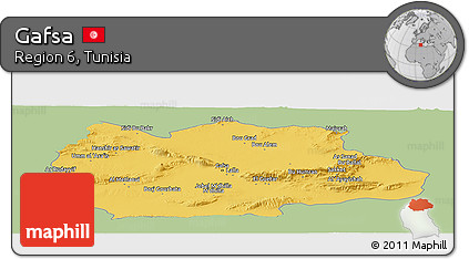 Savanna Style Panoramic Map of Gafsa, single color outside
