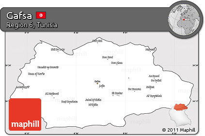 Silver Style Simple Map of Gafsa, cropped outside