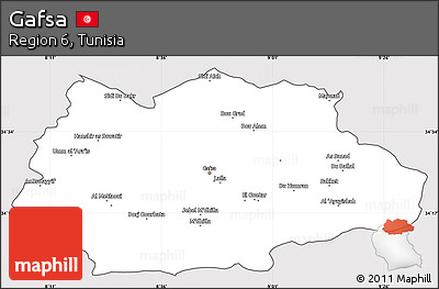 Silver Style Simple Map of Gafsa, cropped outside
