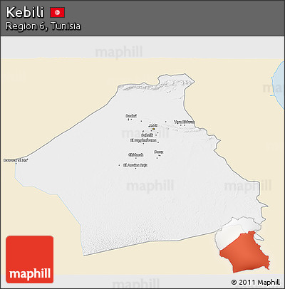 Classic Style 3D Map of Kebili, single color outside
