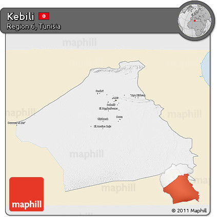 Classic Style 3D Map of Kebili, single color outside