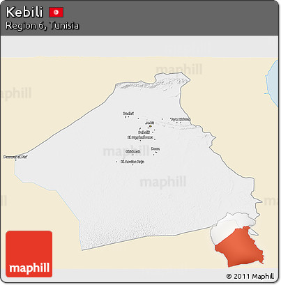 Classic Style 3D Map of Kebili, single color outside