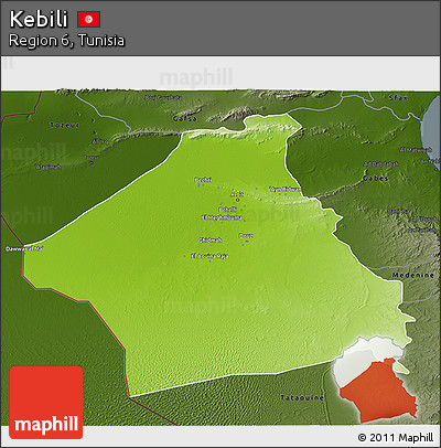 Physical 3D Map of Kebili, darken