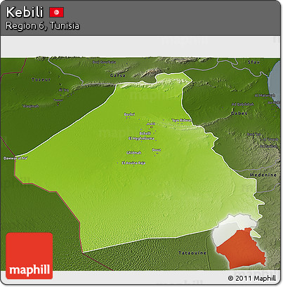 Physical 3D Map of Kebili, darken