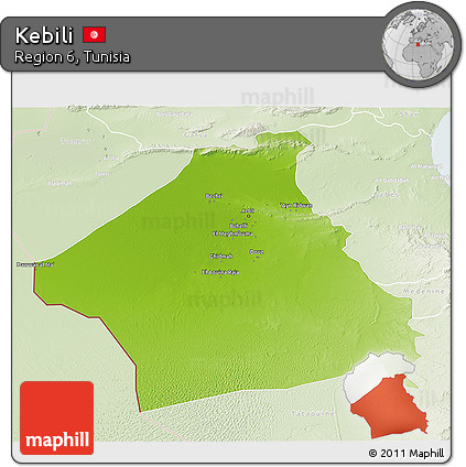 Physical 3D Map of Kebili, lighten