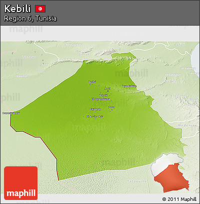 Physical 3D Map of Kebili, lighten