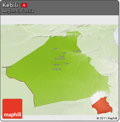 Physical 3D Map of Kebili, lighten