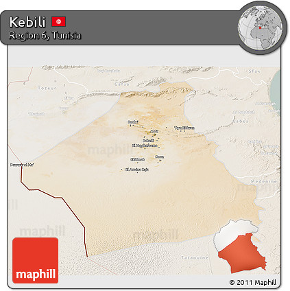 Satellite 3D Map of Kebili, lighten