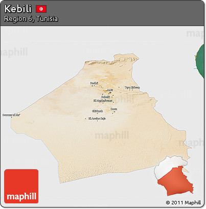 Satellite 3D Map of Kebili, single color outside