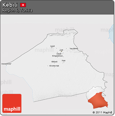 Silver Style 3D Map of Kebili, single color outside