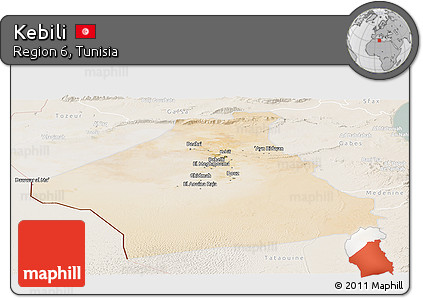 Satellite Panoramic Map of Kebili, lighten