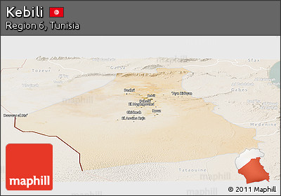 Satellite Panoramic Map of Kebili, lighten