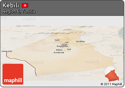 Satellite Panoramic Map of Kebili, lighten