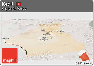 Satellite Panoramic Map of Kebili, lighten, semi-desaturated