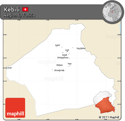 Classic Style Simple Map of Kebili, single color outside