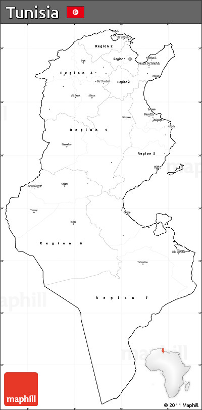Blank Simple Map of Tunisia, cropped outside