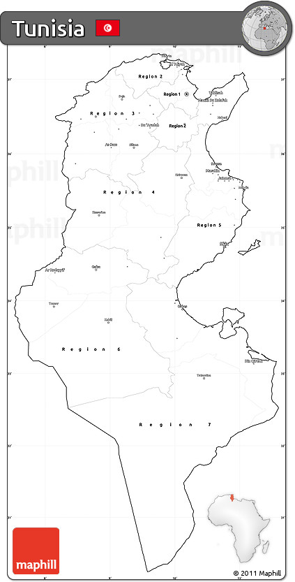 Blank Simple Map of Tunisia, cropped outside