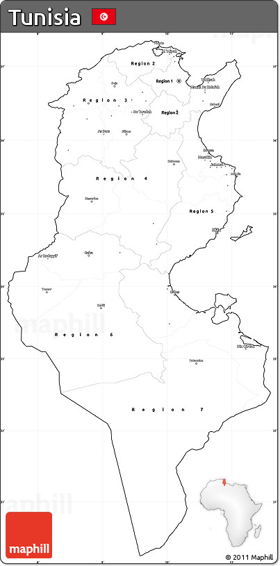 Blank Simple Map of Tunisia, cropped outside