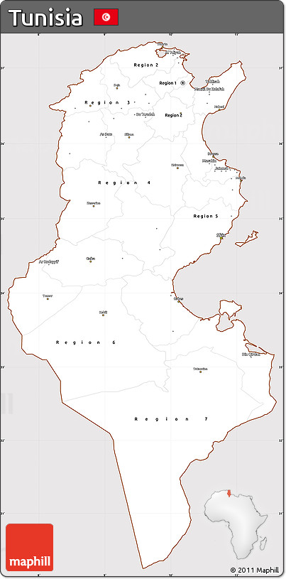 Classic Style Simple Map of Tunisia, cropped outside