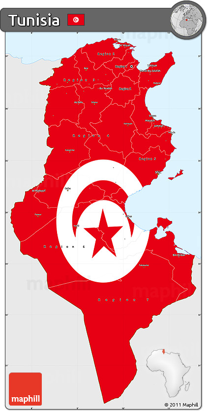 Flag Simple Map of Tunisia, single color outside, flag rotated