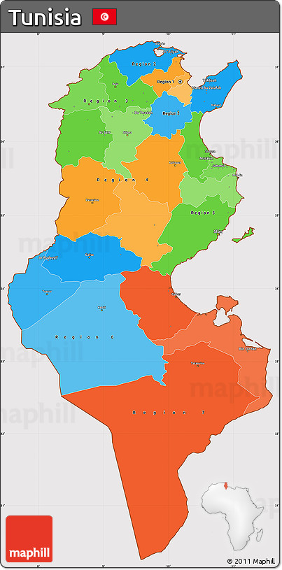 Political Simple Map of Tunisia, cropped outside
