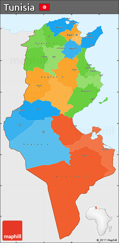 Political Simple Map of Tunisia, single color outside
